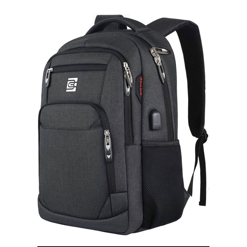 Bruno Cavalli Mens Laptop Backpack Black USB Charging Port Travel Business Bag
